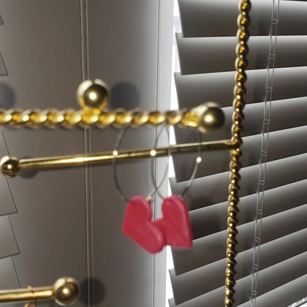 Silver-Red Heart Clay Hoop Earrings (Valentine's Day Collection)